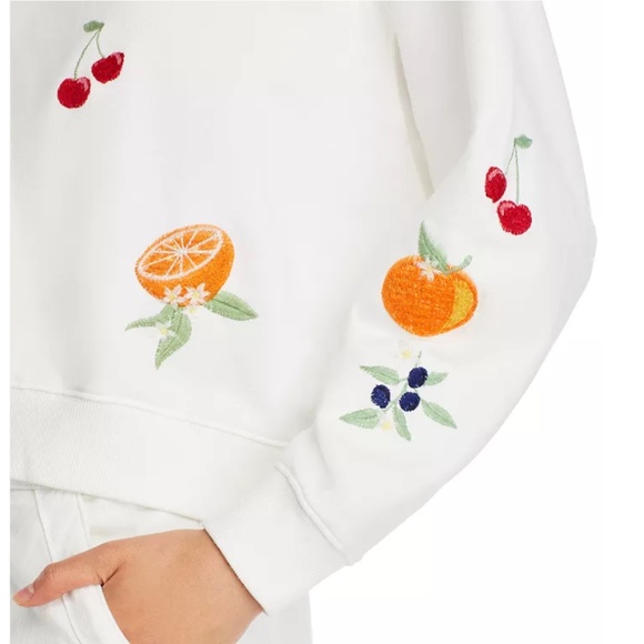 AQUA Teddy Fruit Embroidered Sweatshirt – White – XXS – NWT ($98) - Picture 5 of 6